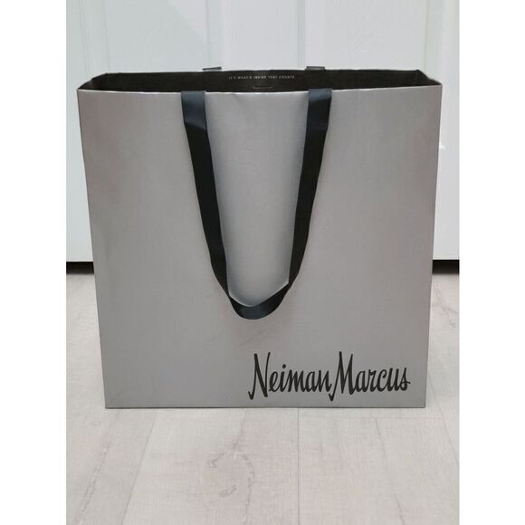 NEIMAN MARCUS Empty Paper Gray Silver Shopping Bag Black Cloth Handles 16x16x6" - Picture 1 of 7